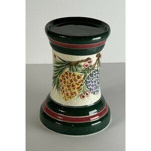 Julie Ueland Enesco Pinecones Evergreen 2001 retired Candle Holder 7.75"